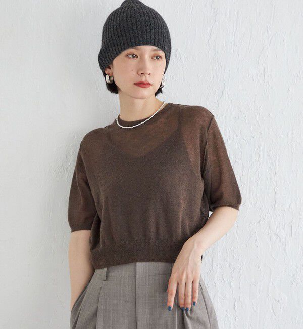 SHIPS for women「Wai＋:〈手洗い可能〉モヘヤブレンド 半袖 プルオーバー」|ニット・セーター|