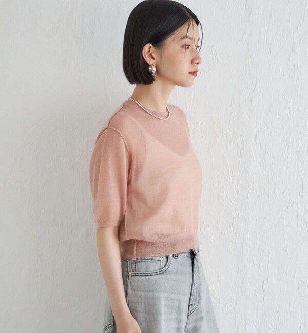 SHIPS for women「Wai＋:〈手洗い可能〉モヘヤブレンド 半袖 プルオーバー」|ニット・セーター|