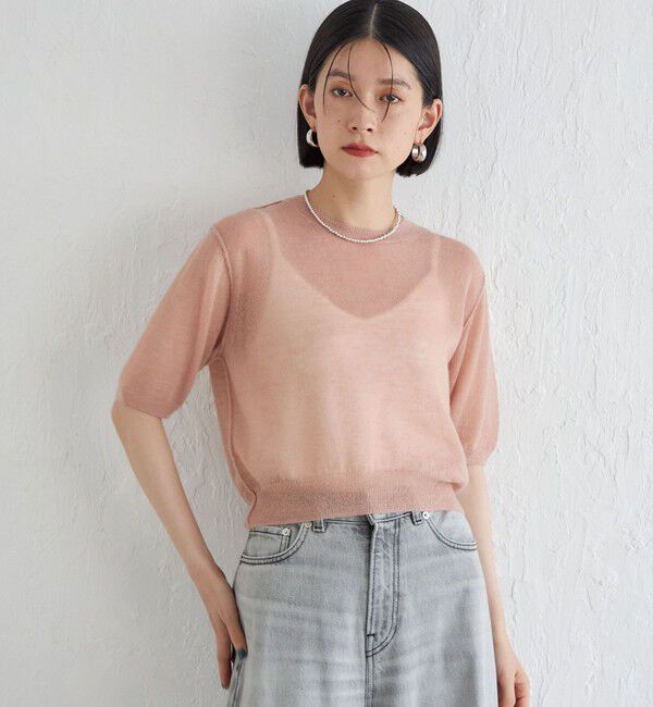 SHIPS for women「Wai＋:〈手洗い可能〉モヘヤブレンド 半袖 プルオーバー」|ニット・セーター|