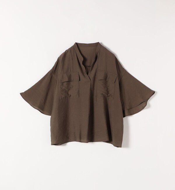 quaranciel「quaranciel:〈手洗い可能〉フレア ハーフスリーブ バンドカラー スキッパー シャツ」|シャツ・ブラウス|