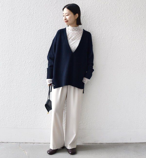 SHIPS for women「〈手洗い可能〉フラワー チュール ハイネック プルオーバー」|Tシャツ・カットソー|