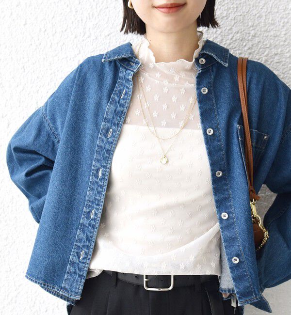 SHIPS for women「〈手洗い可能〉フラワー チュール ハイネック プルオーバー」|Tシャツ・カットソー|ナチュラル