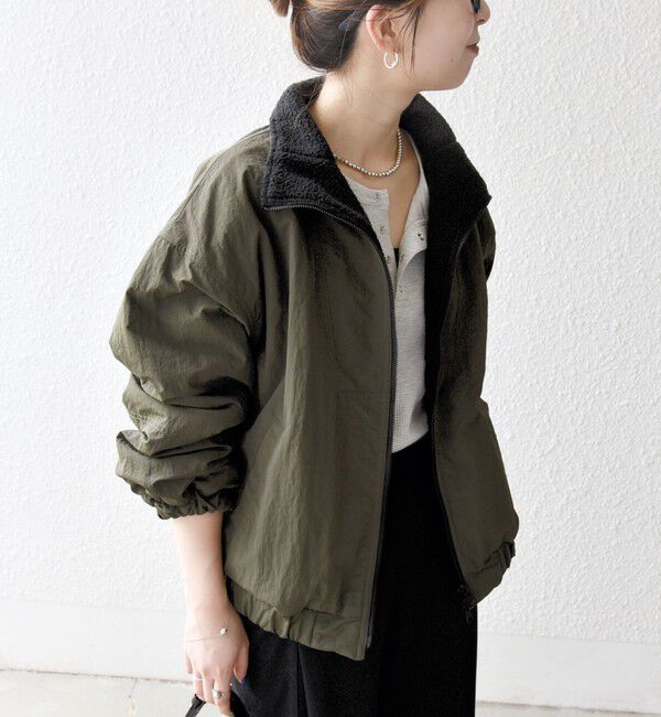 SHIPS any「SHIPS any: ナイロン &times; ボア リバーシブル スタンドカラー ショート ブルゾン」|ブルゾン・スタジャン|