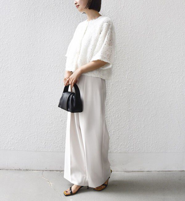 SHIPS for women「little black:〈手洗い可能〉パール 釦 フリル チュール 半袖 ブラウス」|シャツ・ブラウス|