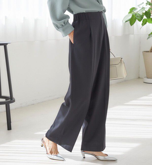 SHIPS for women「〈手洗い可能〉メルティ ウォーム タック ワイド パンツ」|その他|ブラック