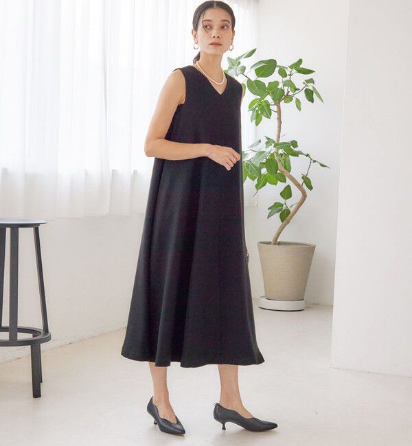 SHIPS for women「little black: リュクス エア ノースリーブ フレア ロング ワンピース（セレモニー対応可）」|ワンピース|