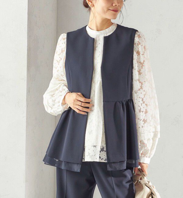 SHIPS for women「ダブル クロス レイヤード ペプラム ジレ（セレモニー対応可）」|ベスト・ジレ|ネイビー