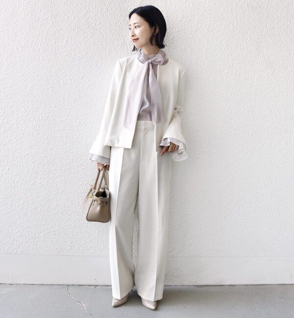 SHIPS for women「ダブル クロス 重ね袖 ノーカラー ジャケット（セレモニー対応可）」|ノーカラージャケット|