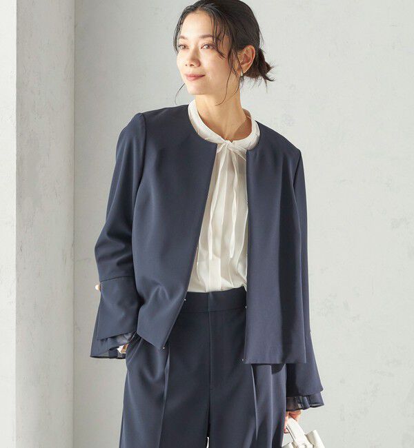 SHIPS for women「ダブル クロス 重ね袖 ノーカラー ジャケット（セレモニー対応可）」|ノーカラージャケット|