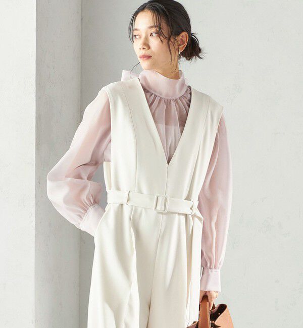 SHIPS for women「〈手洗い可能〉ダブル クロス Ｖネック ベルト付 オールインワン（セレモニー対応可）」|オールインワン|