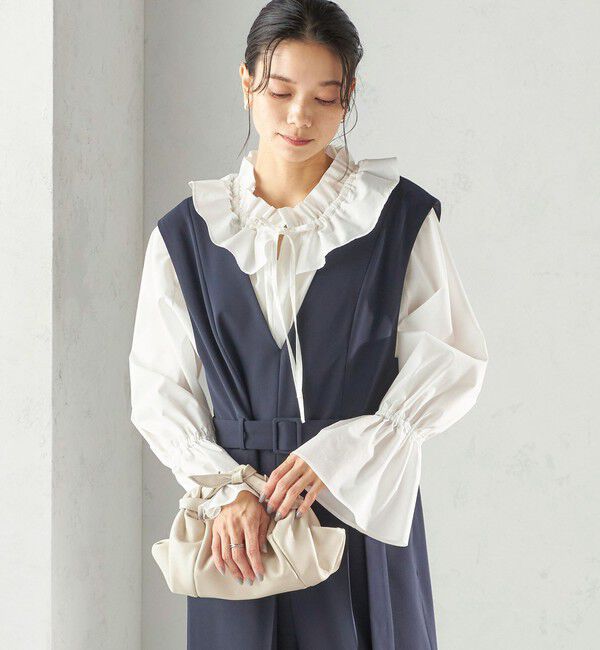 SHIPS for women「〈手洗い可能〉ダブル クロス Ｖネック ベルト付 オールインワン（セレモニー対応可）」|オールインワン|