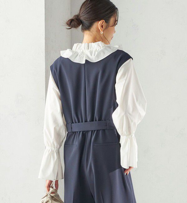 SHIPS for women「〈手洗い可能〉ダブル クロス Ｖネック ベルト付 オールインワン（セレモニー対応可）」|オールインワン|