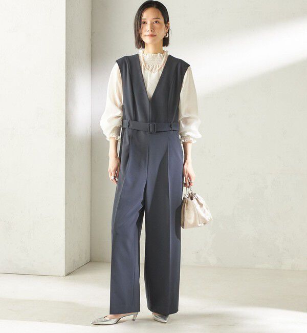 SHIPS for women「〈手洗い可能〉ダブル クロス Ｖネック ベルト付 オールインワン（セレモニー対応可）」|オールインワン|