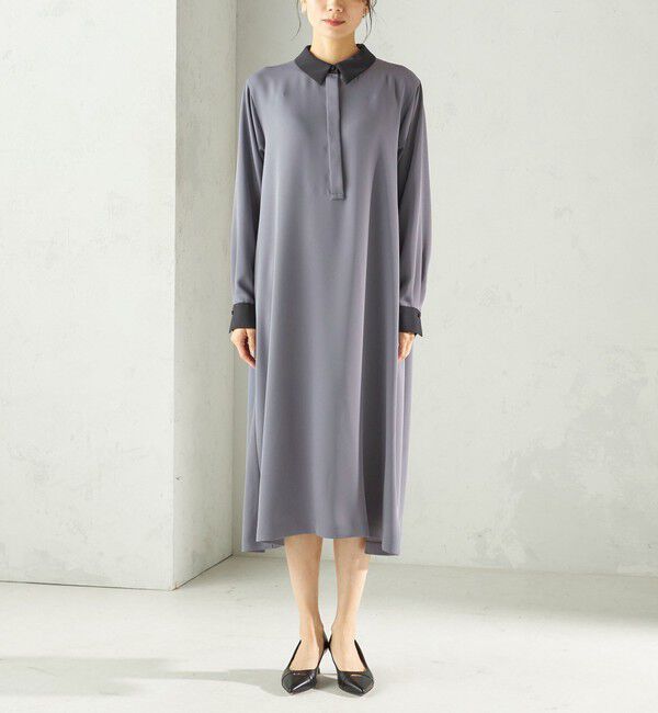 SHIPS for women「〈洗濯機可能〉ライト ダブルクロス バックフリル Aライン ワンピース（セレモニー対応可）」|ワンピース|