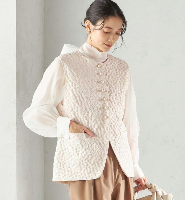 SHIPS for women「ミニ フラワー ジャカード パール モチーフ ボタン ジレ（セレモニー対応可）」|ベスト・ジレ|