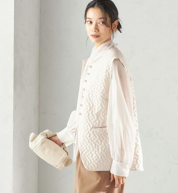 SHIPS for women「ミニ フラワー ジャカード パール モチーフ ボタン ジレ（セレモニー対応可）」|ベスト・ジレ|