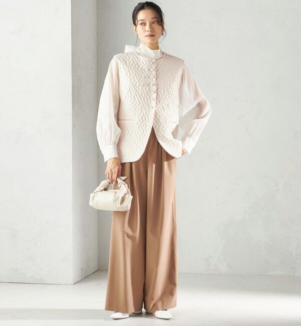 SHIPS for women「ミニ フラワー ジャカード パール モチーフ ボタン ジレ（セレモニー対応可）」|ベスト・ジレ|