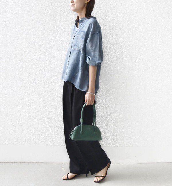 SHIPS for women「〈手洗い可能〉シアー デニム 袖 リブ バンドカラー シャツ」|シャツ・ブラウス|