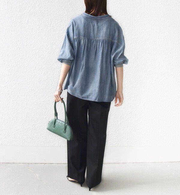 SHIPS for women「〈手洗い可能〉シアー デニム 袖 リブ バンドカラー シャツ」|シャツ・ブラウス|