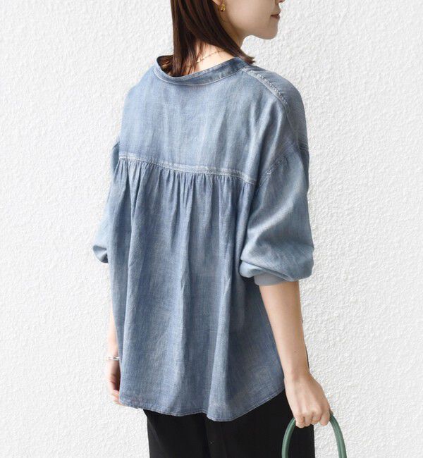 SHIPS for women「〈手洗い可能〉シアー デニム 袖 リブ バンドカラー シャツ」|シャツ・ブラウス|