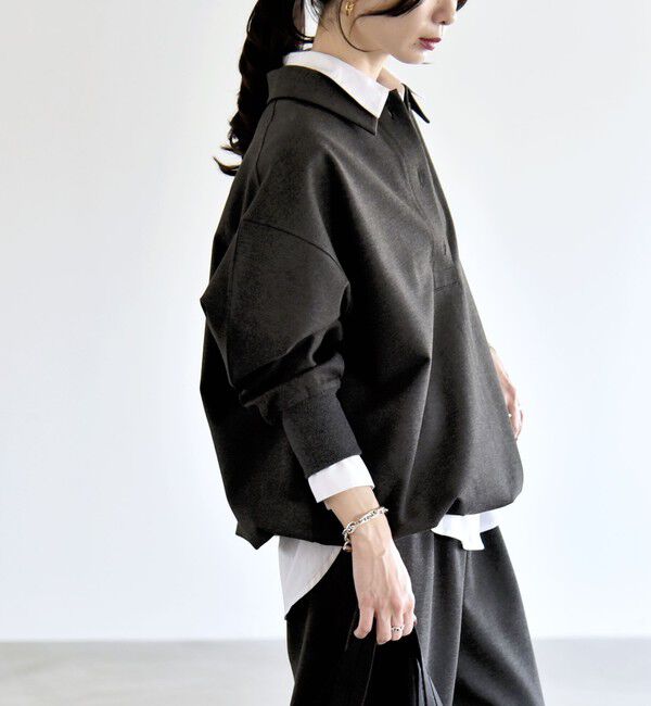 quaranciel「《追加予約》quaranciel:〈洗濯機可能〉ライト ポンチ ドロスト ポロ プルオーバー」|スウェット・ジャージ|チャコールグレー