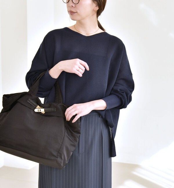 quaranciel「quaranciel:〈手洗い可能〉シアー 2way Vネック ドルマン ニット プルオーバー」|ニット・セーター|