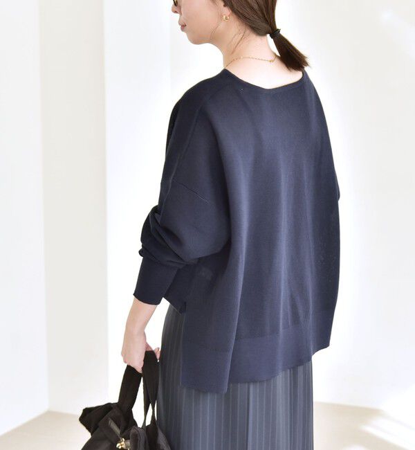 quaranciel「quaranciel:〈手洗い可能〉シアー 2way Vネック ドルマン ニット プルオーバー」|ニット・セーター|