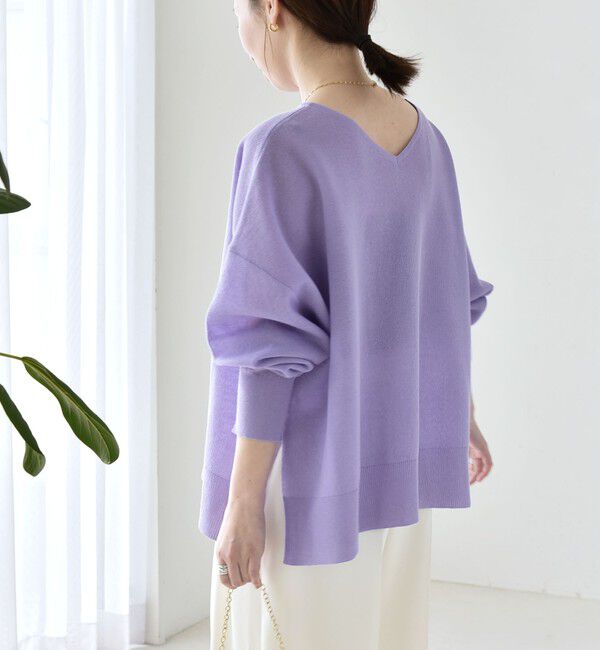 quaranciel「quaranciel:〈手洗い可能〉シアー 2way Vネック ドルマン ニット プルオーバー」|ニット・セーター|