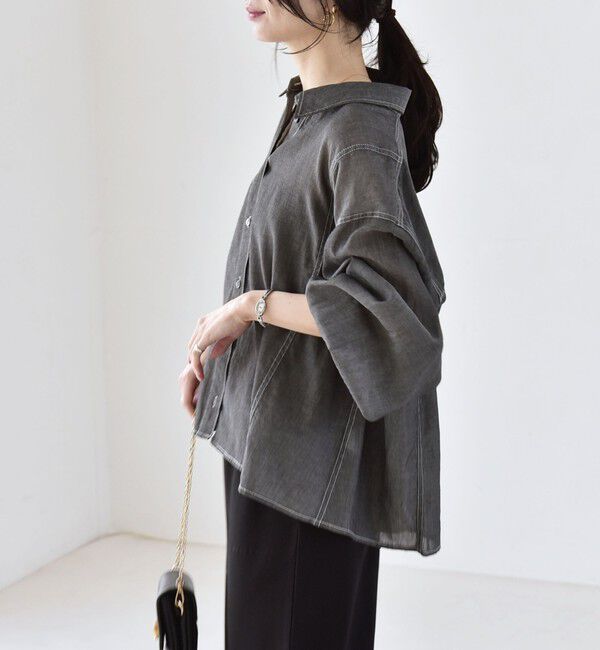 quaranciel「《予約》quaranciel:〈洗濯機可能〉シアー デニム ギャザー レギュラー シャツ」|シャツ・ブラウス|