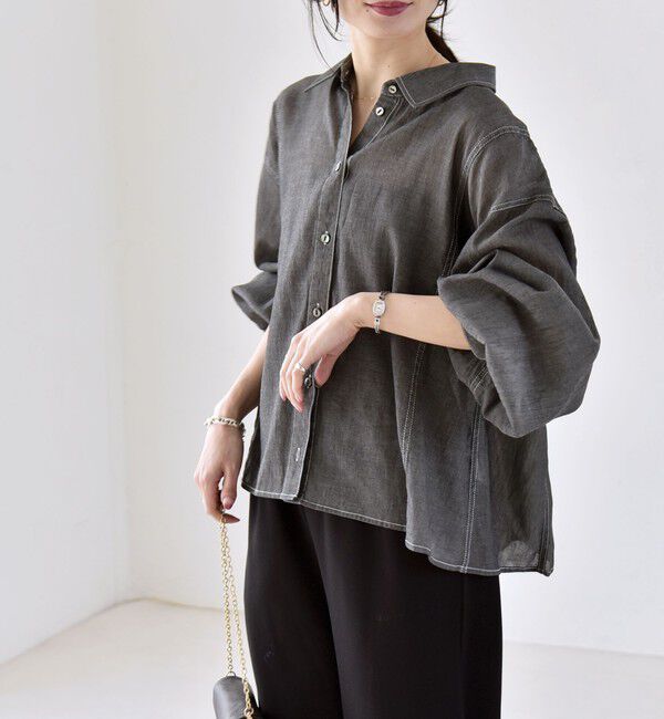 quaranciel「《予約》quaranciel:〈洗濯機可能〉シアー デニム ギャザー レギュラー シャツ」|シャツ・ブラウス|