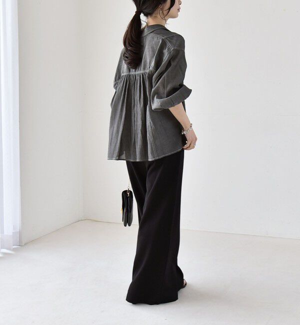 quaranciel「《予約》quaranciel:〈洗濯機可能〉シアー デニム ギャザー レギュラー シャツ」|シャツ・ブラウス|