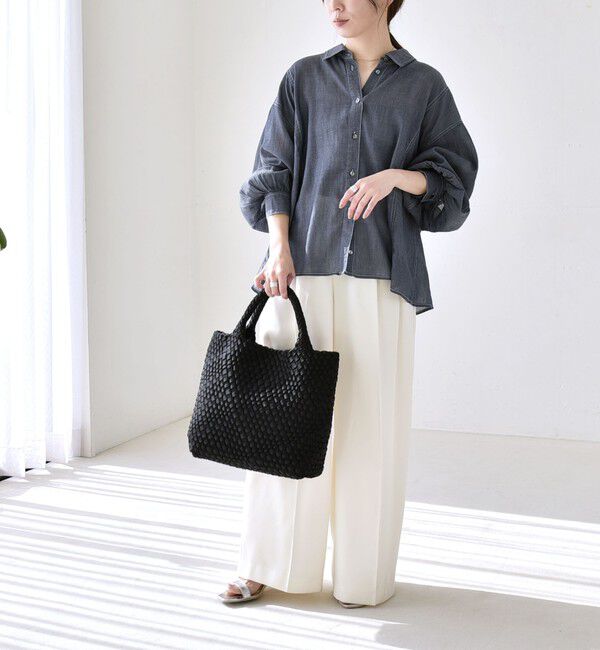 quaranciel「《予約》quaranciel:〈洗濯機可能〉シアー デニム ギャザー レギュラー シャツ」|シャツ・ブラウス|