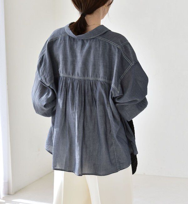 quaranciel「《予約》quaranciel:〈洗濯機可能〉シアー デニム ギャザー レギュラー シャツ」|シャツ・ブラウス|