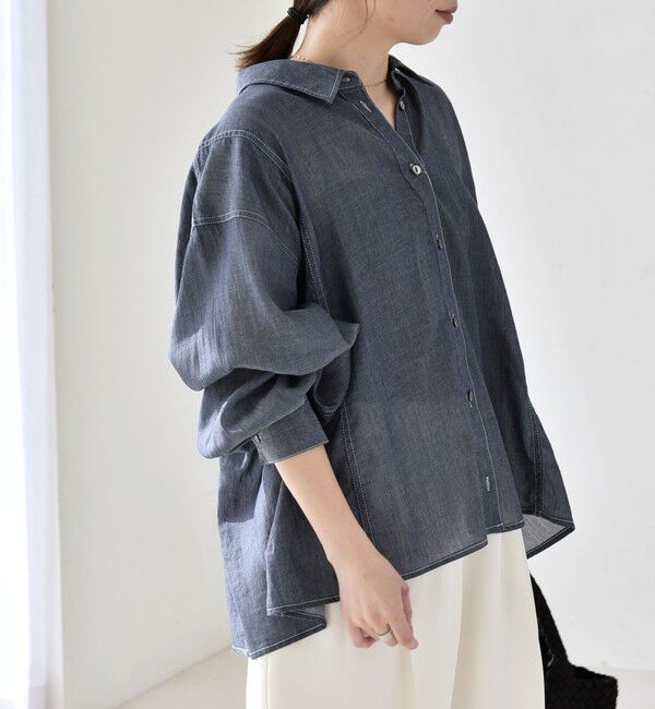 quaranciel「《予約》quaranciel:〈洗濯機可能〉シアー デニム ギャザー レギュラー シャツ」|シャツ・ブラウス|