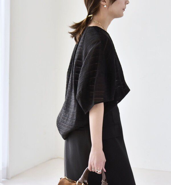 quaranciel「《予約》quaranciel:〈洗濯機可能〉ジャガード ボーダー シアー ブラウス」|シャツ・ブラウス|