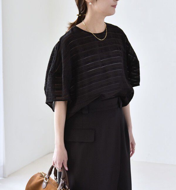 quaranciel「《予約》quaranciel:〈洗濯機可能〉ジャガード ボーダー シアー ブラウス」|シャツ・ブラウス|