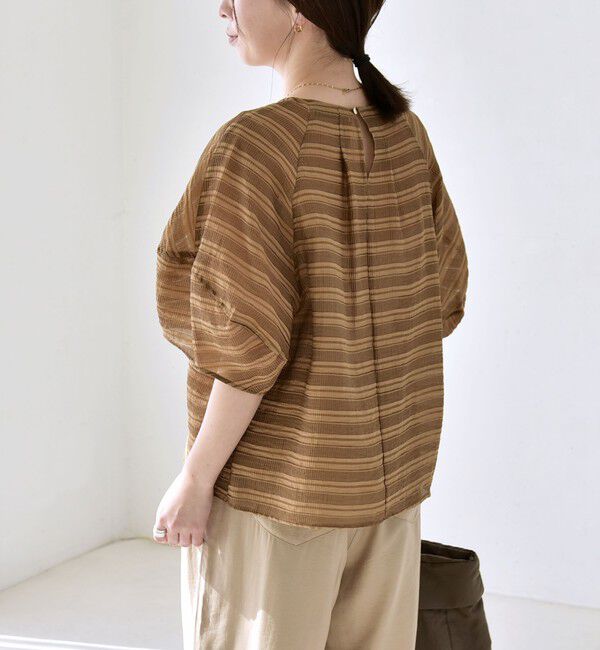 quaranciel「《予約》quaranciel:〈洗濯機可能〉ジャガード ボーダー シアー ブラウス」|シャツ・ブラウス|