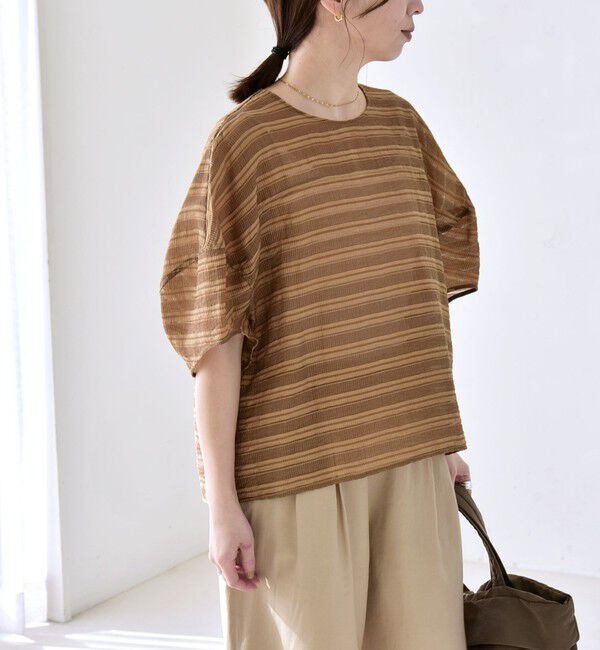 quaranciel「《予約》quaranciel:〈洗濯機可能〉ジャガード ボーダー シアー ブラウス」|シャツ・ブラウス|