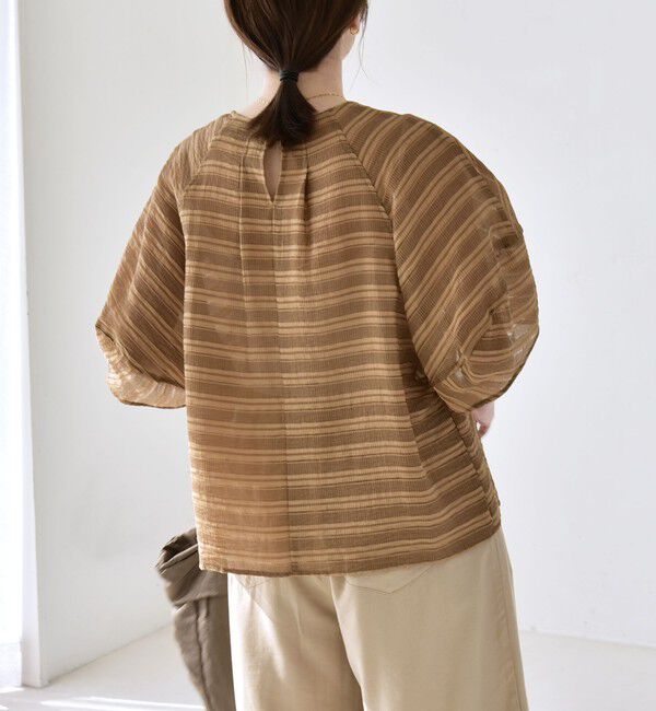 quaranciel「《予約》quaranciel:〈洗濯機可能〉ジャガード ボーダー シアー ブラウス」|シャツ・ブラウス|