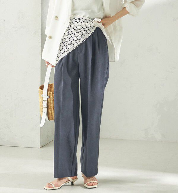 SHIPS for women「〈手洗い可能〉ドライ シャンタン フロント タック パンツ」|その他|ネイビー