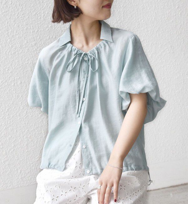 SHIPS for women「《予約》【WEB限定】〈手洗い可能〉バルーン スリーブ 裾 ドロスト ブラウス」|シャツ・ブラウス|ライトブルー