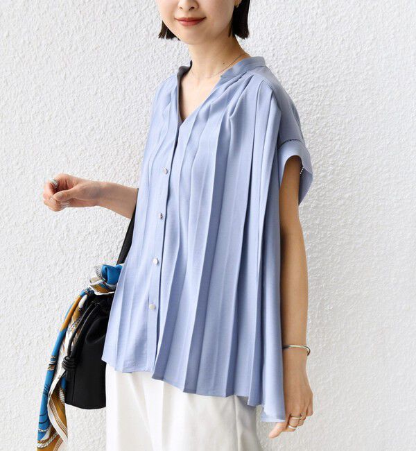 SHIPS for women「《予約》【WEB限定】〈手洗い可能〉ストレッチ ジョーゼット プリーツ スキッパー ブラウス」|シャツ・ブラウス|