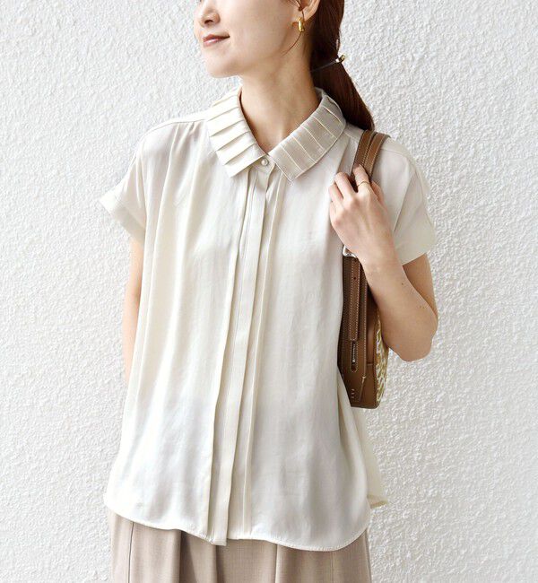SHIPS for women「《予約》【WEB限定】〈手洗い可能〉ヴィンテージ サテン 襟 タック デザイン ブラウス」|シャツ・ブラウス|