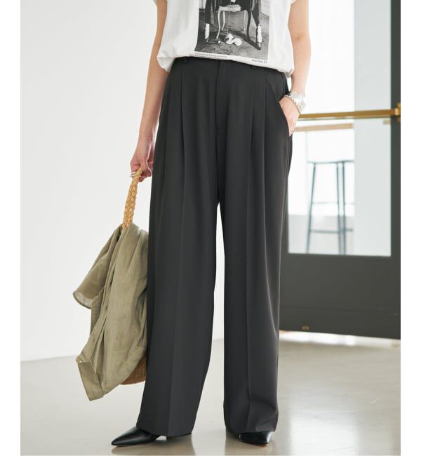 SLOBE IENA「《汗染み防止/接触冷感/吸水速乾/予約》PEストレッチイージースラックス」|スラックス|ブラック