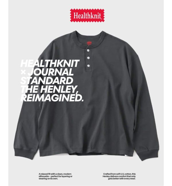 JOURNAL STANDARD「Health knit / ヘルスニット 別注 ヘンリー ネックロンT」|Tシャツ・カットソー|グレーA