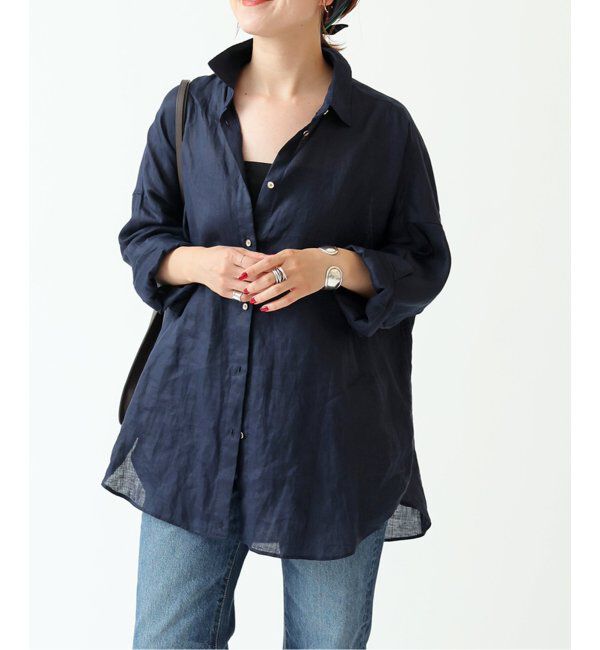 Spick and Span「《ゆったりサイズ》追加 80リネンカシュクール ビッグシャツ」|シャツ・ブラウス|