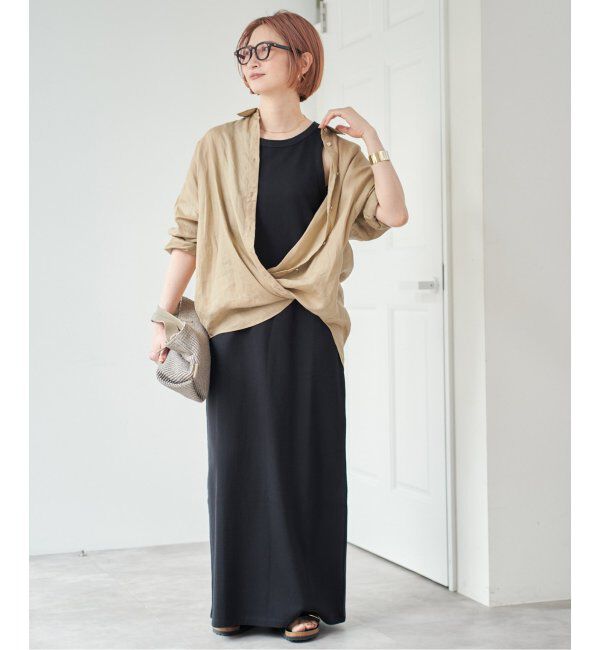 Spick and Span「《ゆったりサイズ》追加 80リネンカシュクール ビッグシャツ」|シャツ・ブラウス|