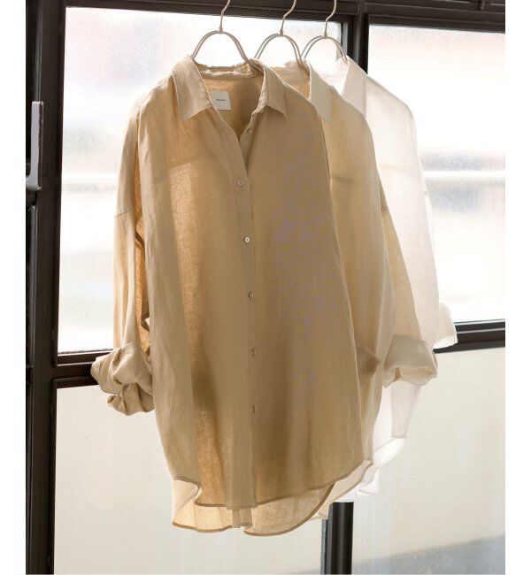 Spick and Span「《ゆったりサイズ》追加 80リネンカシュクール ビッグシャツ」|シャツ・ブラウス|キャメル