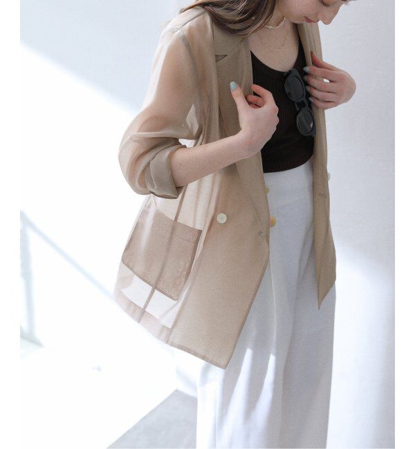  「【洗える】ウォッシャブルシアージャケット」|テーラードジャケット|グレー