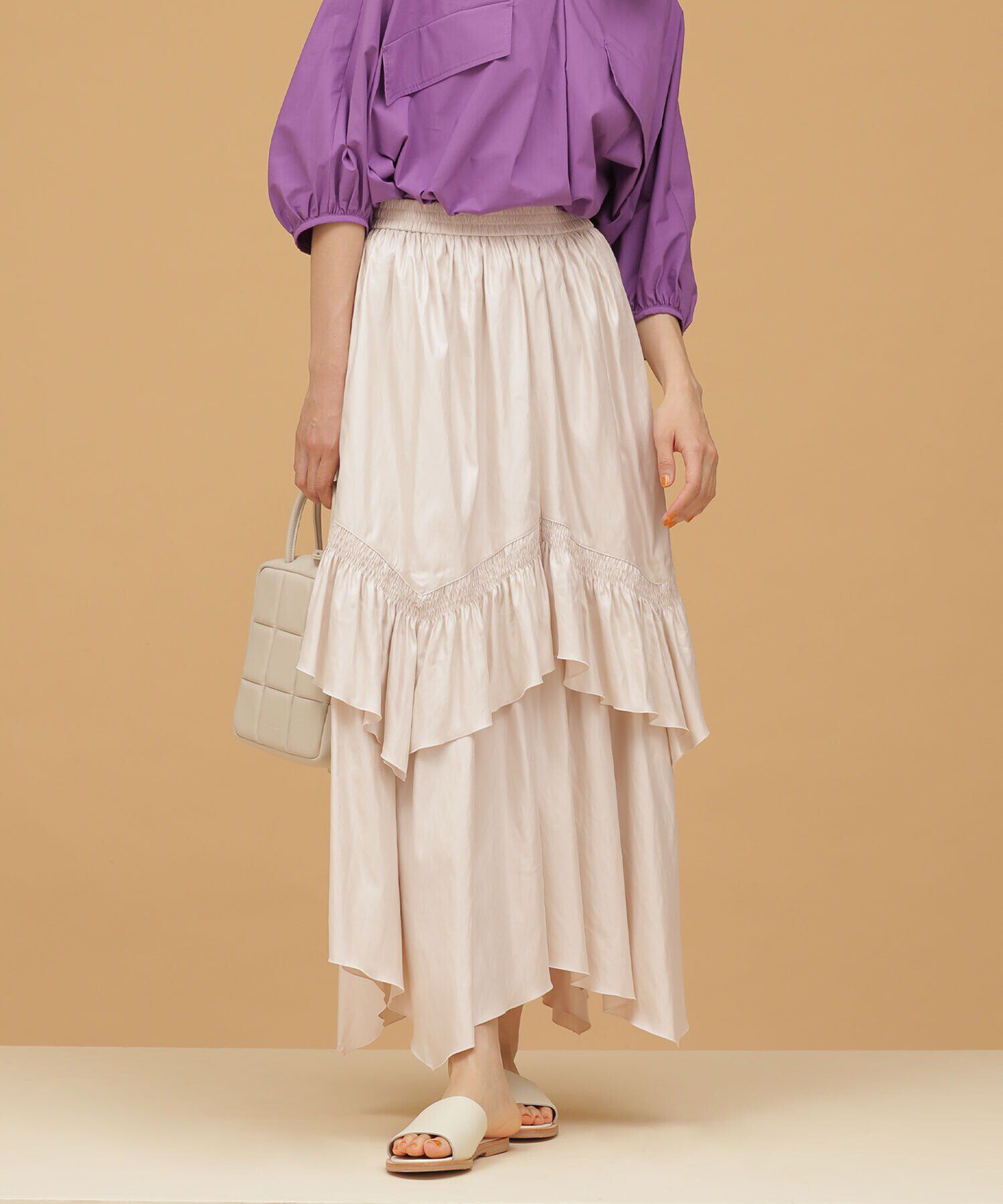 nano･universe「LB.03/ランダムヘムギャザースカート」|スカート|ベージュ